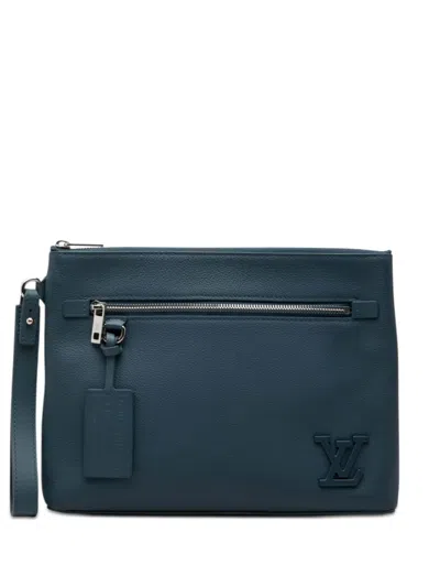 Pre-owned Louis Vuitton 2021-2026 Aerogram Takeoff Ipad Pouch Clutch Bag In Blue