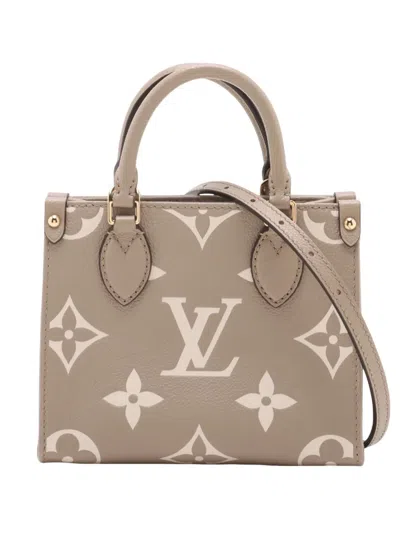 Pre-owned Louis Vuitton 2021-2026 Bicolor Monogram Empreinte Giant Onthego Bb Satchel In Neutrals