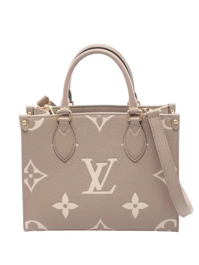 Pre-owned Louis Vuitton 2021-2026 Bicolor Monogram Empreinte Giant Onthego Pm Satchel In Brown