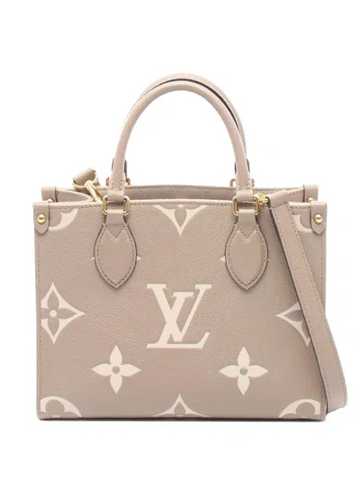 Pre-owned Louis Vuitton 2021-2026 Bicolor Monogram Empreinte Giant Onthego Pm Satchel In Brown