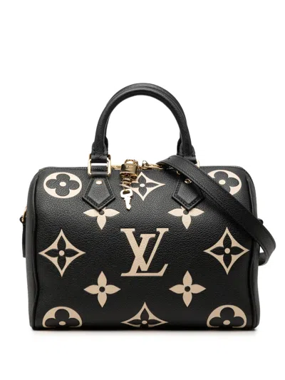 Pre-owned Louis Vuitton 2021-2026 Bicolor Monogram Empreinte Giant Speedy Bandouliere 25 Satchel In Black