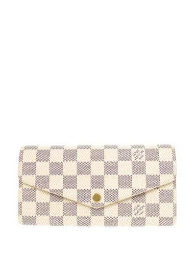 Pre-owned Louis Vuitton 2021-2026 Damier Azur Sarah Wallet Long Wallets In White