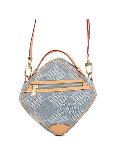 Pre-owned Louis Vuitton 2021-2026 Damier Denim 3d Chess Messenger Satchel In Blue