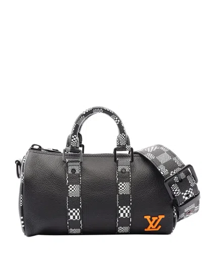 Pre-owned Louis Vuitton 2021-2026 Damier Distorted City Keepall Xs Satchel In Black