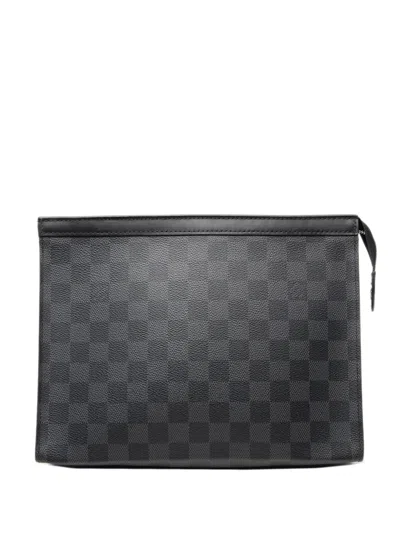 Pre-owned Louis Vuitton 2021-2026 Damier Graphite Pochette Voyage Mm Clutch Bag In Black