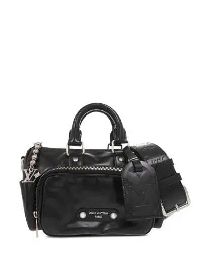 Pre-owned Louis Vuitton 2021-2026 Glossy Calfskin Keepall Cargo Bandouliere 25 Satchel In Black