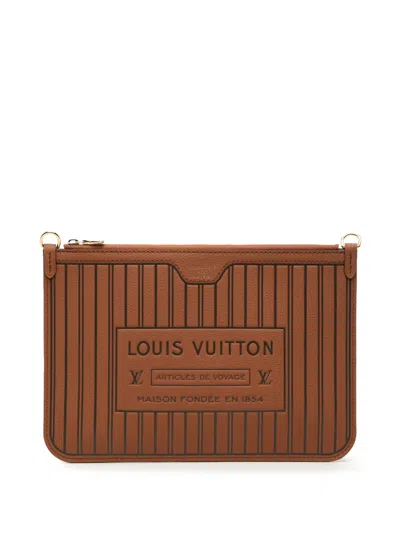 Pre-owned Louis Vuitton 2021-2026 Inside Out Calfskin Neverfull Mm Pouch In Brown