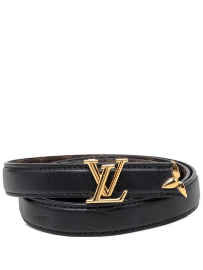 Pre-owned Louis Vuitton 2021-2026 Leather And Monogram Pretty Lv Reversible Belt In Black