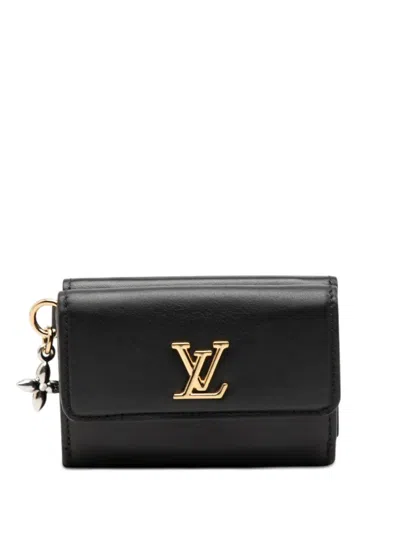 Pre-owned Louis Vuitton 2021-2026 Mini Calfskin Lv Bloom Trifold Wallet Small Wallets In Black