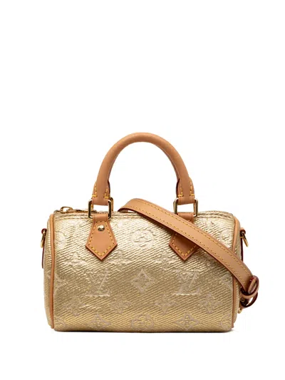 Pre-owned Louis Vuitton 2021-2026 Monoglam Nano Speedy Bandouliere Satchel In Gold