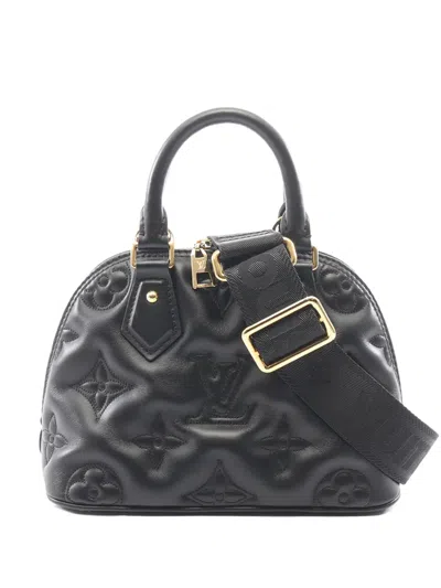 Pre-owned Louis Vuitton 2021-2026 Monogram Calfskin Bubblegram Alma Bb Satchel In Black