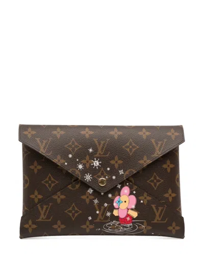 Pre-owned Louis Vuitton 2021-2026 Monogram Christmas Animation Vivienne Kirigami Pochette Set Clutch Bag In Brown