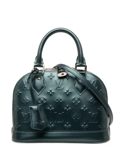 Pre-owned Louis Vuitton 2021-2026 Monogram Debossed Metallic Calfskin Alma Bb Satchel In Green