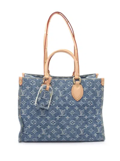 Pre-owned Louis Vuitton 2021-2026 Monogram Denim Onthego Mm Satchel In Blue