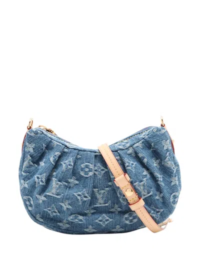 Pre-owned Louis Vuitton 2021-2026 Monogram Denim Pochette Valley Shoulder Bag In Blue