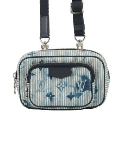 Pre-owned Louis Vuitton 2021-2026 Monogram Denim Watercolor Hickory Stripes Outdoor Pouch Crossbody Bag In Blue