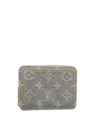 Pre-owned Louis Vuitton 2021-2026 Monogram Denim Zippy Purse Coin Pouch In Gray
