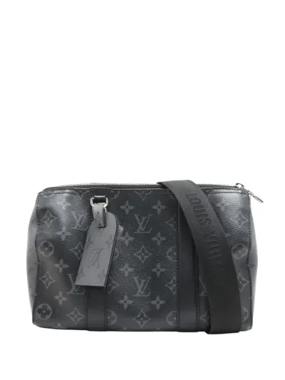 Pre-owned Louis Vuitton 2021-2026 Monogram Eclipse City Keepall Crossbody Bag In Black