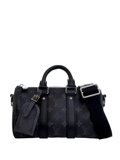 Pre-owned Louis Vuitton 2021-2026 Monogram Eclipse Reverse Keepall Bandouliere 25 Satchel In Black