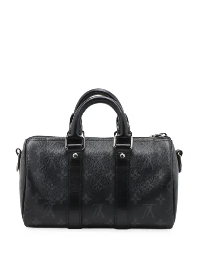 Pre-owned Louis Vuitton 2021-2026 Monogram Eclipse Reverse Keepall Bandouliere 25 Satchel In Black