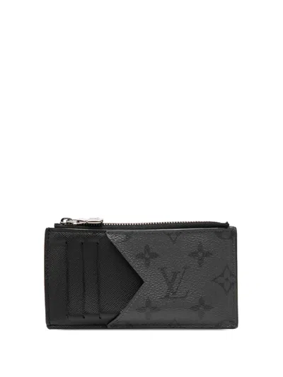 Pre-owned Louis Vuitton 2021-2026 Monogram Eclipse Reverse Taigarama Coin Card Holder In Black