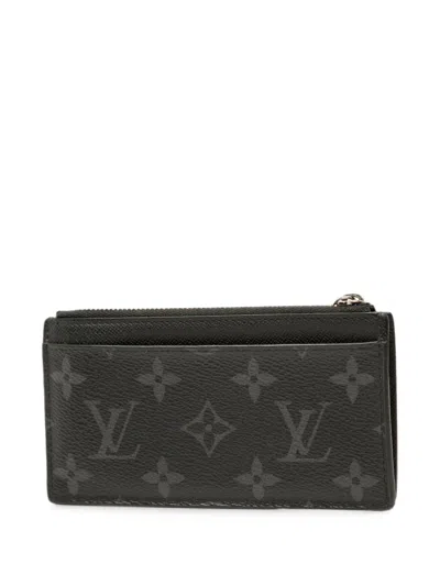Pre-owned Louis Vuitton 2021-2026 Monogram Eclipse Reverse Taigarama Coin Card Holder In Black