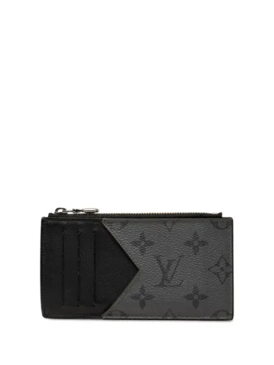 Pre-owned Louis Vuitton 2021-2026 Monogram Eclipse Reverse Taigarama Coin Card Holder In Black