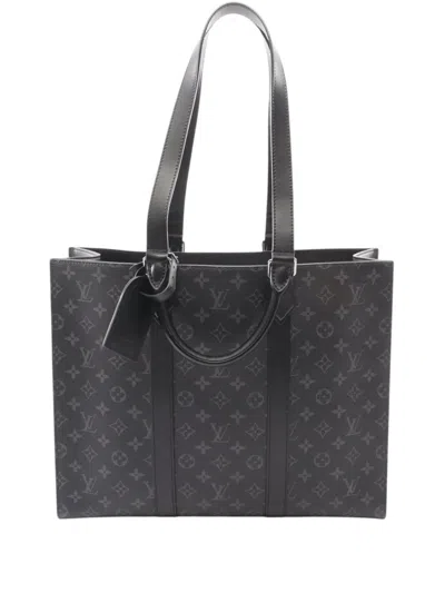 Pre-owned Louis Vuitton 2021-2026 Monogram Eclipse Sac Plat 24h Tote Bag In Black