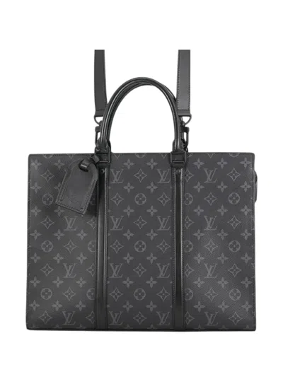 Pre-owned Louis Vuitton 2021-2026 Monogram Eclipse Sac Plat Horizontal Zipper Satchel In Black