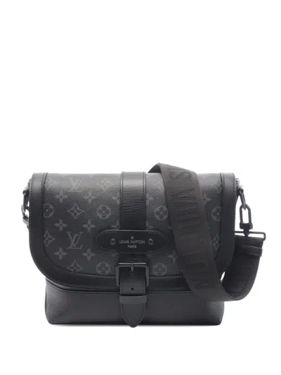 Pre-owned Louis Vuitton 2021-2026 Monogram Eclipse Saumur Messenger Bag Crossbody Bag In Black