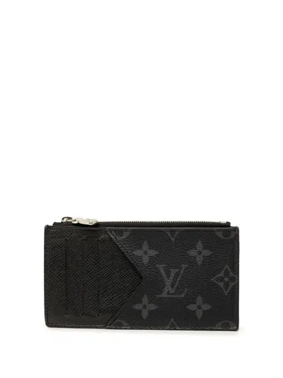 Pre-owned Louis Vuitton 2021-2026 Monogram Eclipse Taigarama Card Holder Coin Pouch In Black