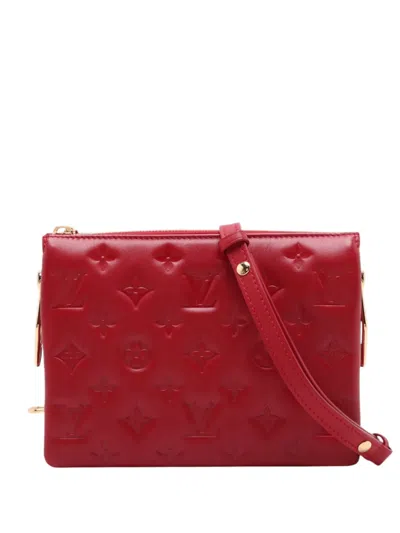Pre-owned Louis Vuitton 2021-2026 Monogram Embossed Lambskin Coussin Bb Satchel In Red