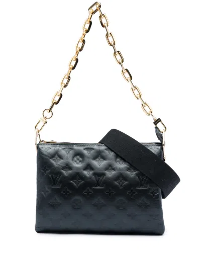Pre-owned Louis Vuitton 2021-2026 Monogram Embossed Puffy Lambskin Coussin Pm Satchel In Black