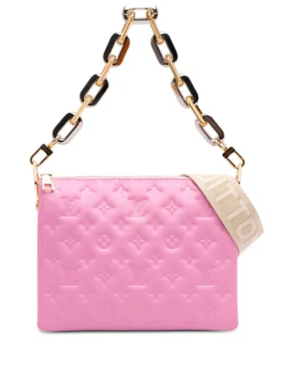 Pre-owned Louis Vuitton 2021-2026 Monogram Embossed Puffy Lambskin Coussin Pm Satchel In Pink