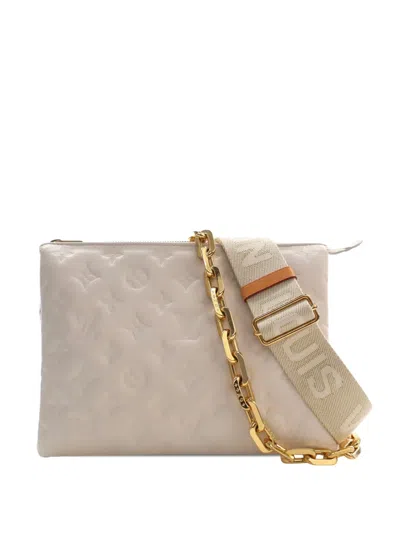 Pre-owned Louis Vuitton 2021-2026 Monogram Embossed Puffy Lambskin Coussin Pm Satchel In White