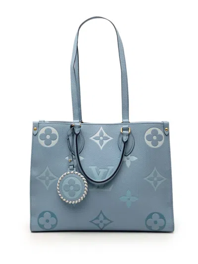Pre-owned Louis Vuitton 2021-2026 Monogram Empreinte Giant By The Pool Onthego Mm Satchel In Blue