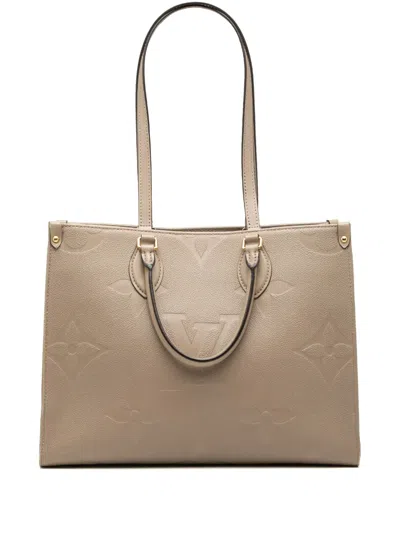 Pre-owned Louis Vuitton 2021-2026 Monogram Empreinte Onthego Mm Satchel In Neutral