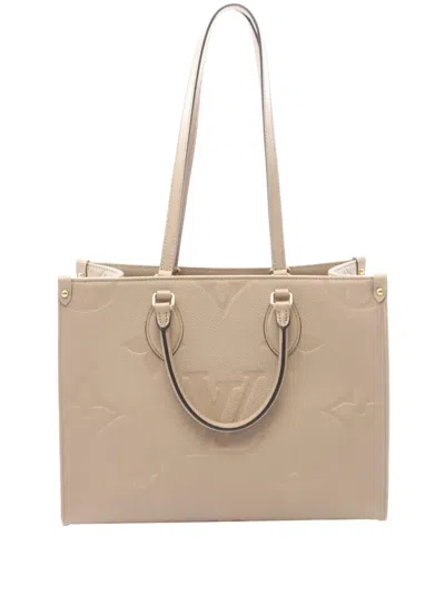 Pre-owned Louis Vuitton 2021-2026 Monogram Empreinte Onthego Mm Satchel In Neutrals