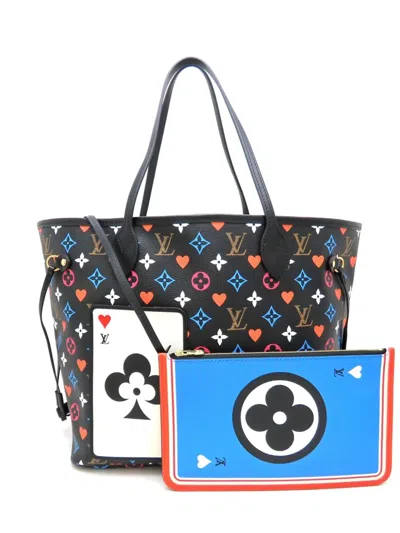 Pre-owned Louis Vuitton 2021-2026 Monogram Game On Neverfull Mm Tote Bag In Black