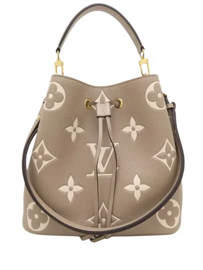 Pre-owned Louis Vuitton 2021-2026 Monogram Giant Bicolor Empreinte Neonoe Mm Bucket Bag In Brown