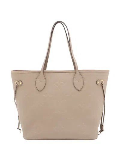 Pre-owned Louis Vuitton 2021-2026 Monogram Giant Empreinte Neverfull Mm Tote Bag In Neutrals