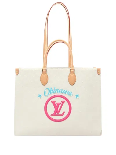 Pre-owned Louis Vuitton 2021-2026 Monogram Jacquard Okinawa Onthego Gm Satchel In White