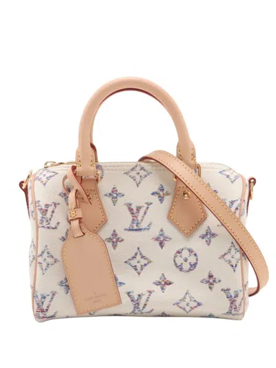 Pre-owned Louis Vuitton 2021-2026 Monogram Jacquard Speedy Bandouliere 20 Satchel In Neutrals