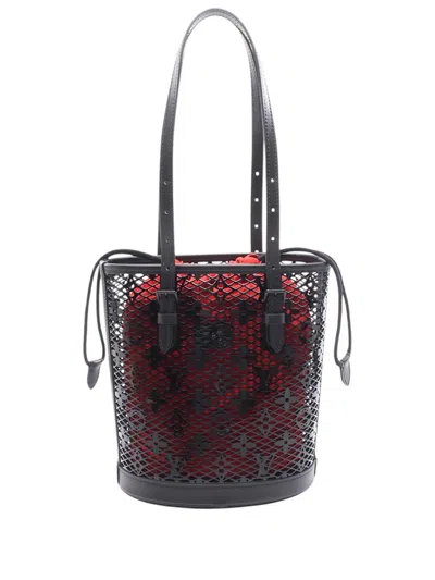 Pre-owned Louis Vuitton 2021-2026 Monogram Lace Pm Bucket Bag In Black