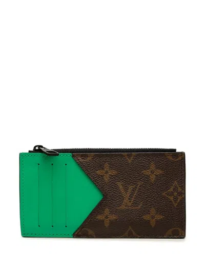 Pre-owned Louis Vuitton 2021-2026 Monogram Macassar Card Holder Coin Pouch In Brown