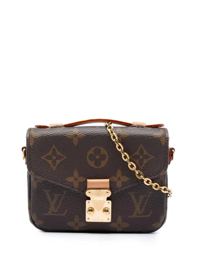 Pre-owned Louis Vuitton 2021-2026 Monogram Micro Metis Satchel In Brown