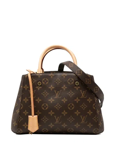 Pre-owned Louis Vuitton 2021-2026 Monogram Montaigne Bb Satchel In Brown