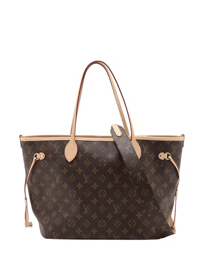 Pre-owned Louis Vuitton 2021-2026 Monogram Neverfull Bandouliere Inside Out Mm Satchel In Brown