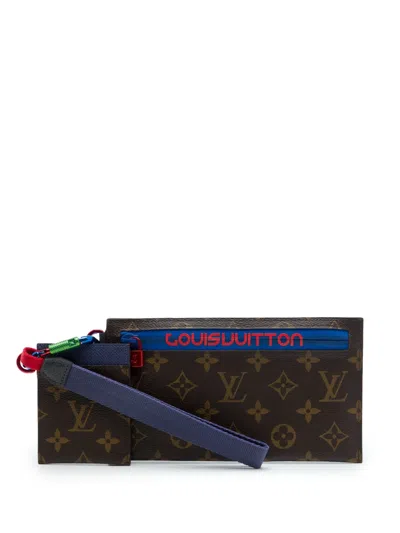 Pre-owned Louis Vuitton 2021-2026 Monogram Outdoor Ribbon Pochette Clutch Bag In Brown