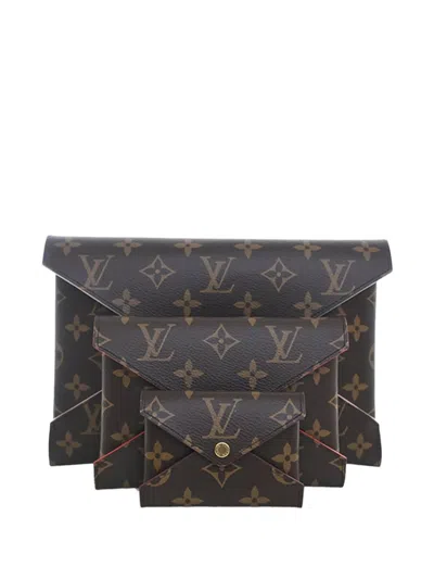 Pre-owned Louis Vuitton 2021-2026 Monogram Pochette Kirigami Set Clutch Bag In Brown